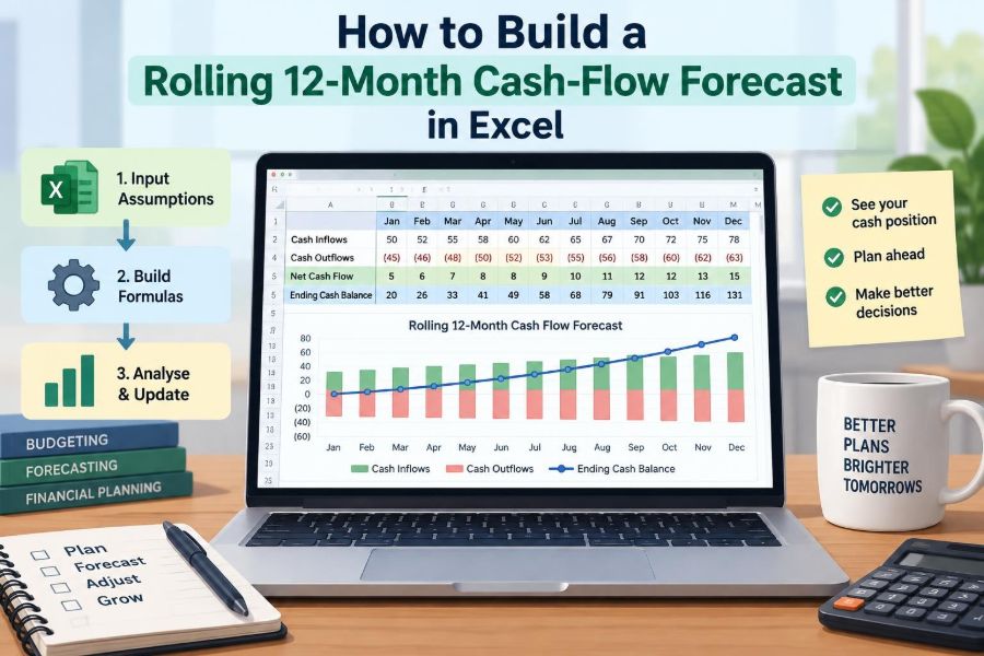 📈 How to Build a Rolling 12-Month Cash-Flow Forecast in Excel