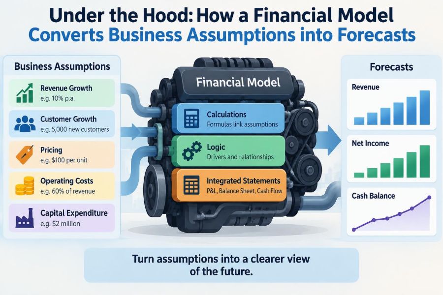 💰 Under the Hood: How a Financial Model Converts Business Assumptions into Forecasts