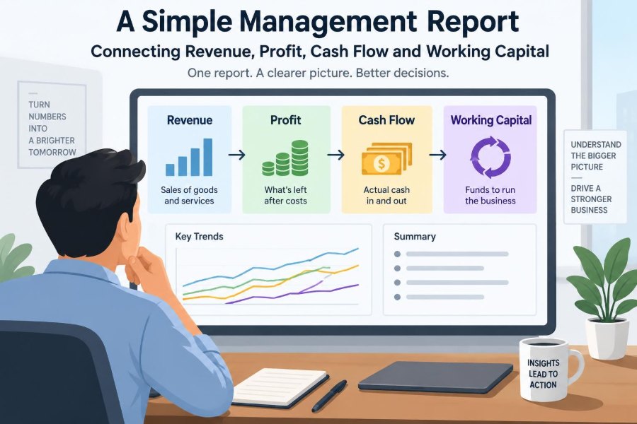 💰 How to Build a Simple Management Report That Connects Revenue, Profit, Cash Flow, and Working Capital