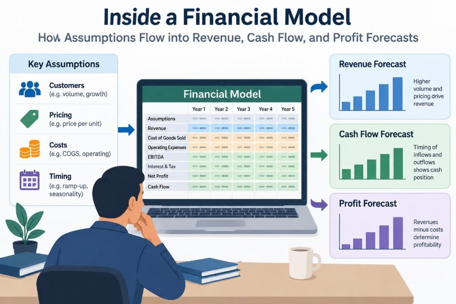๐ฐ Inside a Financial Model: How Assumptions Flow into Revenue, Cash Flow, and Profit Forecasts