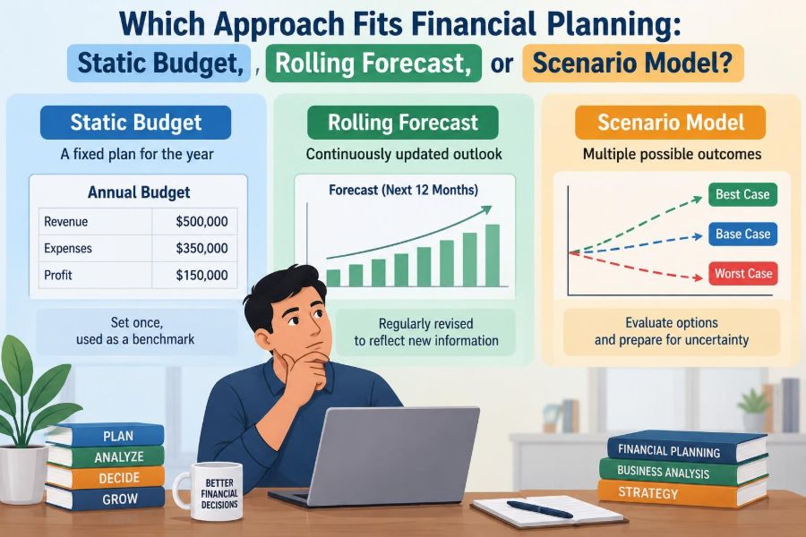 💰 Which Approach Fits Financial Planning: Static Budget, Rolling Forecast, or Scenario Model?